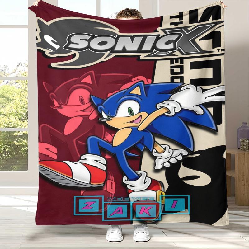 Ретро Мультяшное Игровое Фланелевое Одеяло S-Sonic, Ультра Мягкое Теплое Плюшевое Покрывало для Дома, Спальни, Кровати, Дивана, Походного Пикника, Подарок