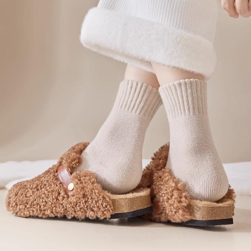 Женские зимние теплые носки, однотонные носки средней длины, толстые бархатные зимние носки, плюшевые носки-тапочки