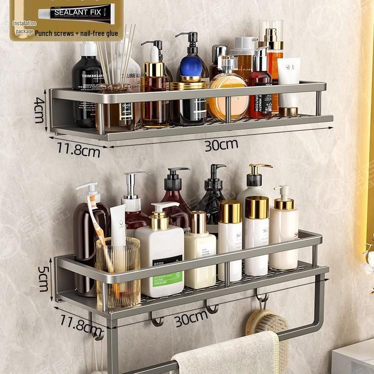 Роскошная настенная полка для ванной комнаты со штангами для хранения без сверления