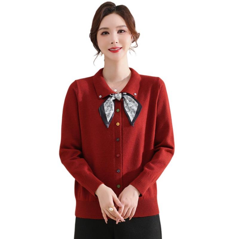 Осенний новый шелковый шарф лацкан вязаный свитер женский универсальный свободный и тонкий свитер-поло куртка