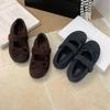 2025 Autumn and Winter New Round-headed Woolen One-word with Plush Warm Thick-soled Mary Jane Doudou Women's Single Shoes