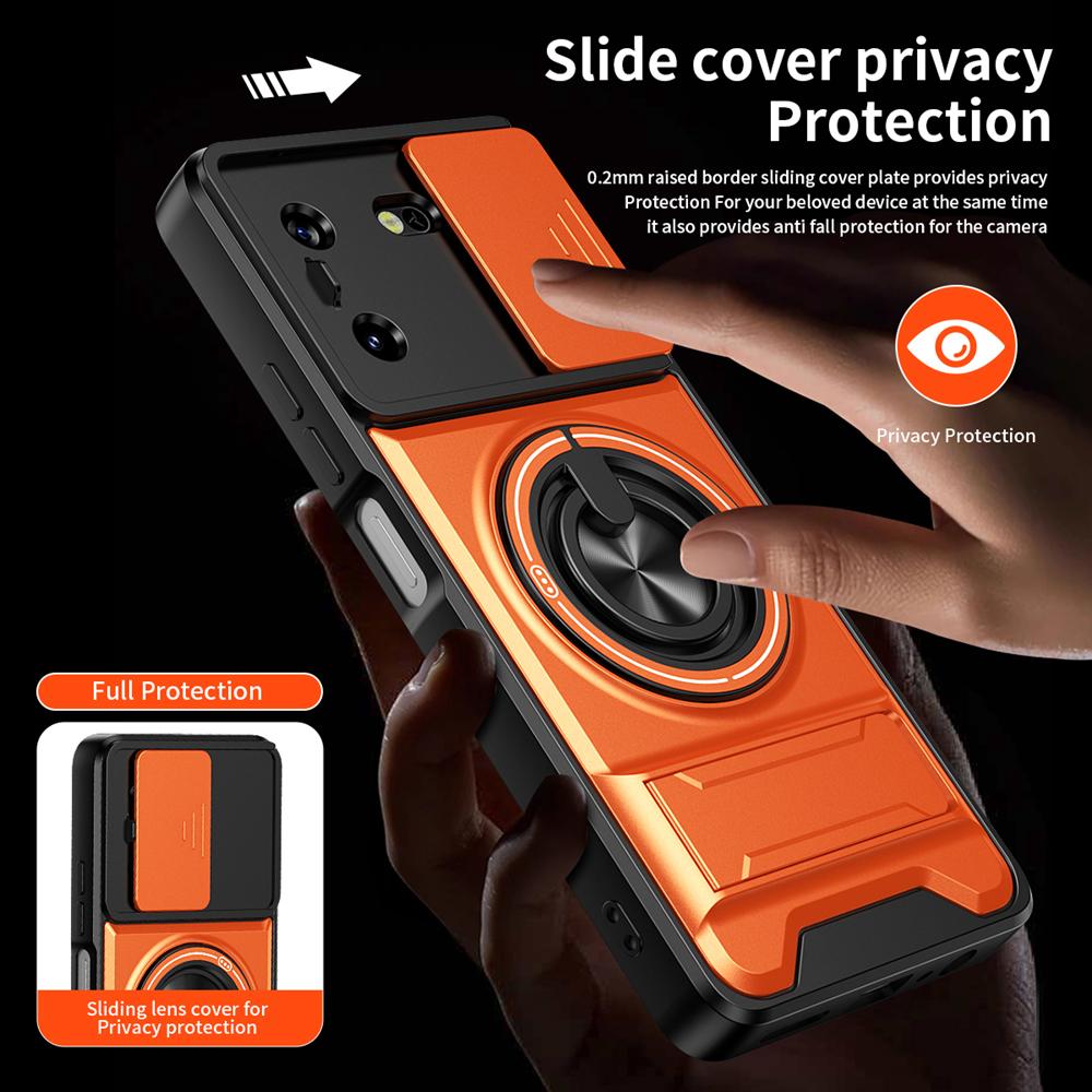 KEYSION Magnetic Phone Case for TECNO Pova 5 5 Pro 5G Slide Camera Lens Protection Upright Kickstand Ring Shockproof Back Cover