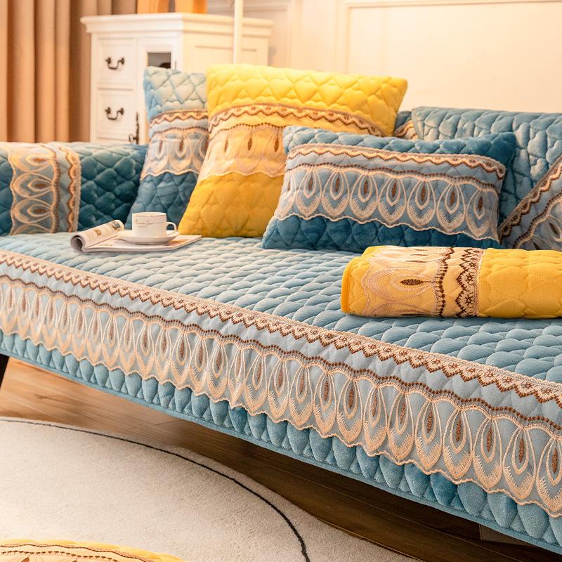 Winter Plush Sofa Cushion Modern Simple Seat Cushion Thickened Non-slip Leather Sofa Cover Winter Cover Cloth European Style