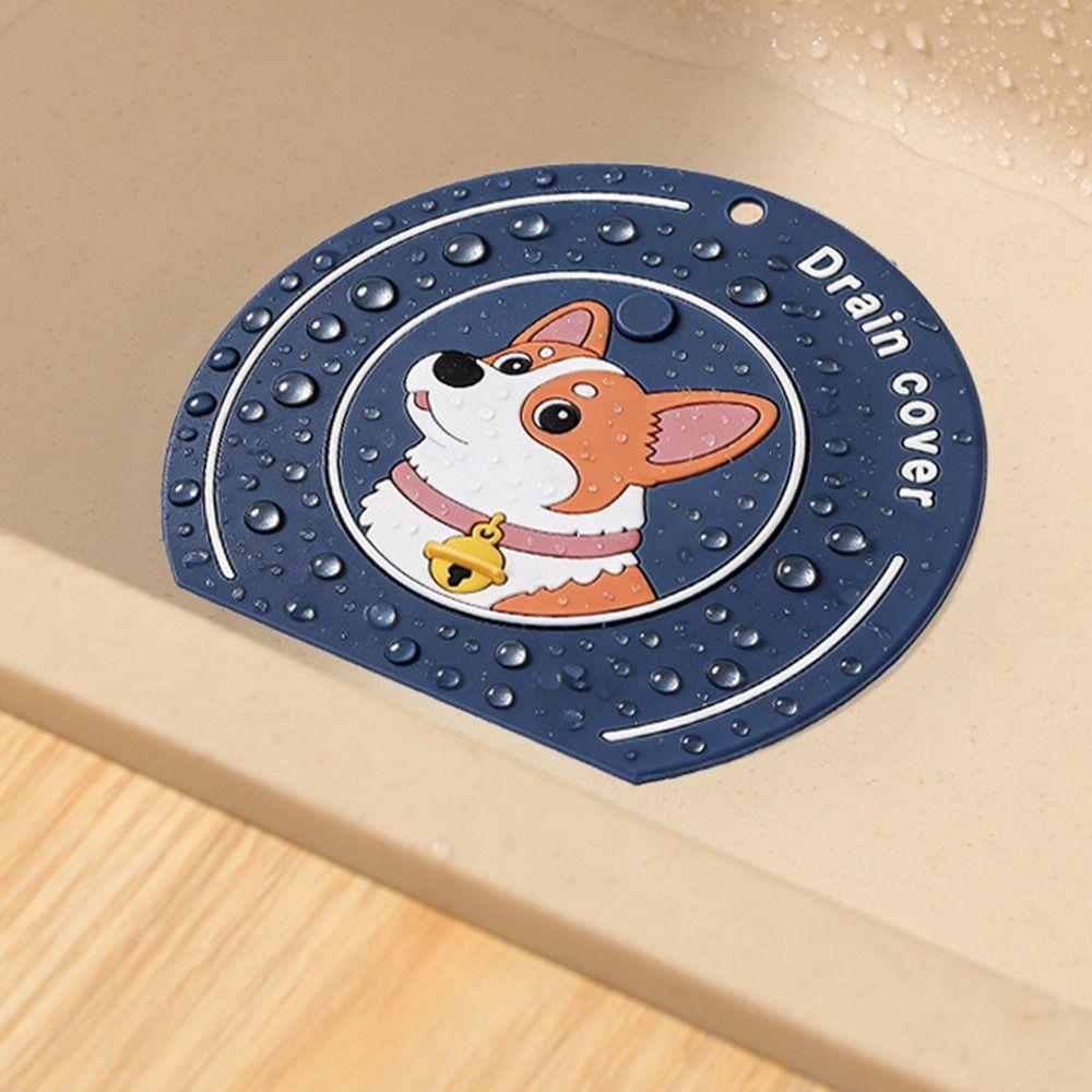 Cartoon Dog Floor Drain Cover Anti-odor Sewer Filter Pad Kitchen Sink Seal Mat  for Kitchen Toilet