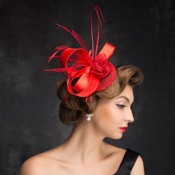 Красная шляпа-цилиндр с перьями для женщин - Универсальный свадебный и вечерний аксессуар