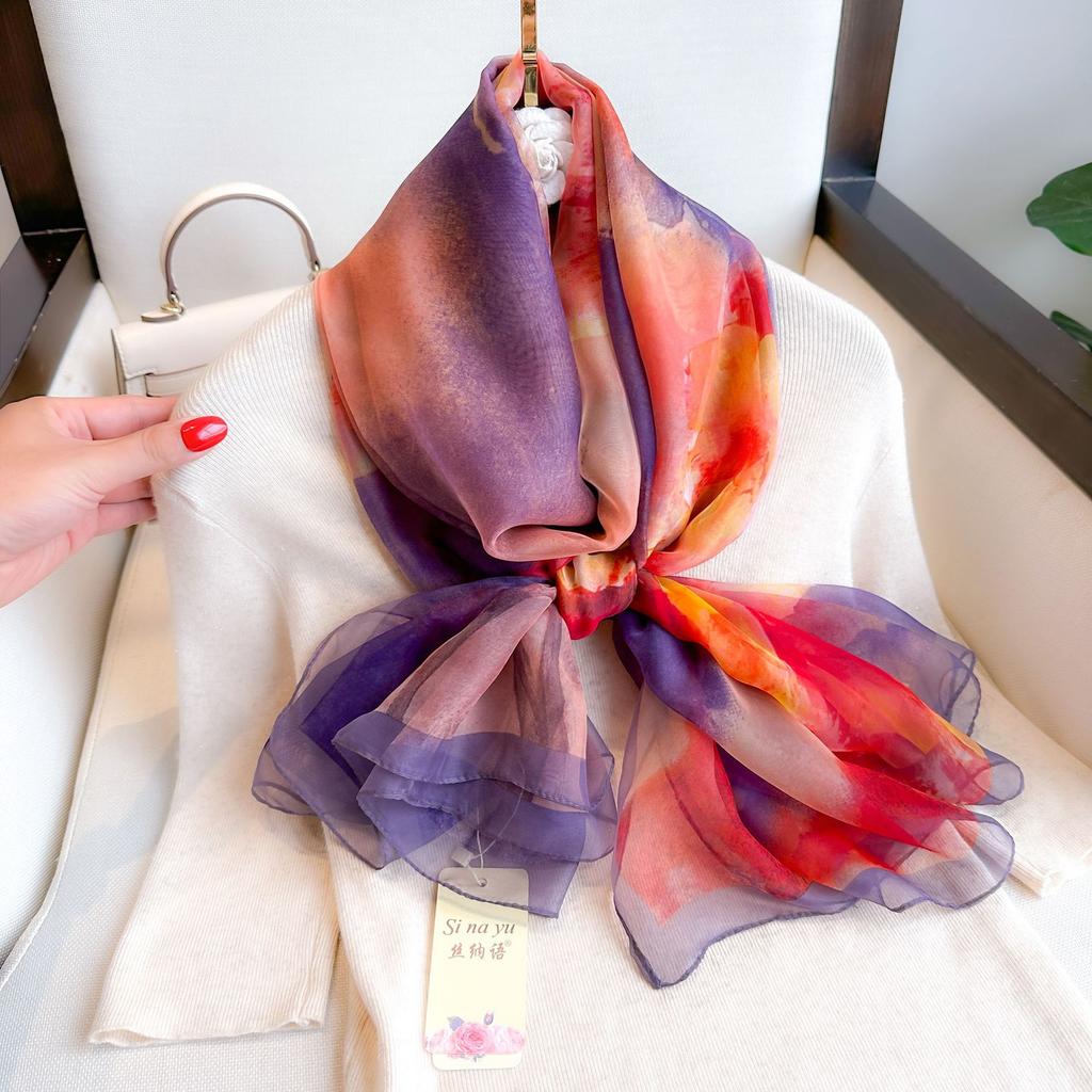 Summer Scarf Women Outdoor Sunscreen Shawl Soft Bandanna Foulard Female Floral Silk Shawl Lady High Quality Head Hijab Wrap