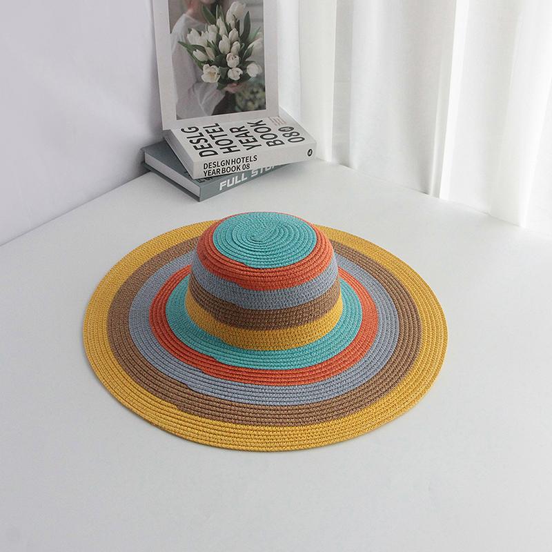 Летняя женская соломенная шляпа с широкими полями в полоску от солнца - дышащая, складная, универсальная, для активного отдыха, платья для женщин