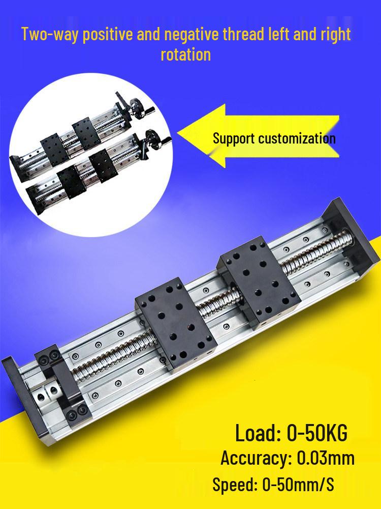 Bidirectional Linear Guide Rail with Acme Thread Ball Screw Module and Manual Split Slide Table for Forward and Reverse Rotation.