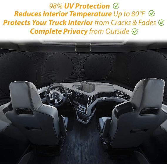 ZONETECH Semi-Truck Sunshade for Windshield and Side Window - Premium Quality Protective Reflective Maximum Coverage to Block UV Sun Heat Rays Best