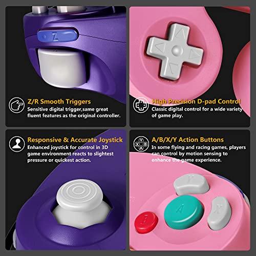 FIOTOK Геймпад GameCube Классический проводной контроллер для Wii и Nintendo Gamecube (Розовый и Фиолетовый - 2 шт.)