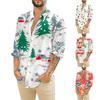 Men's Christmas Shirts Long Sleeve Floral Printed Button Up Tops Funny Cute  Graphic Dress Shirt