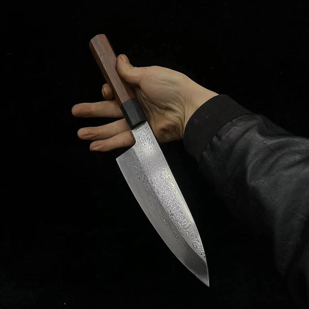 7-дюймовый нож Деба Одностороннее лезвие Ручная работа Дамасская сталь Бритвенно-острый Тесак Для нарезки сашими Суши Кухонные ножи С чехлом