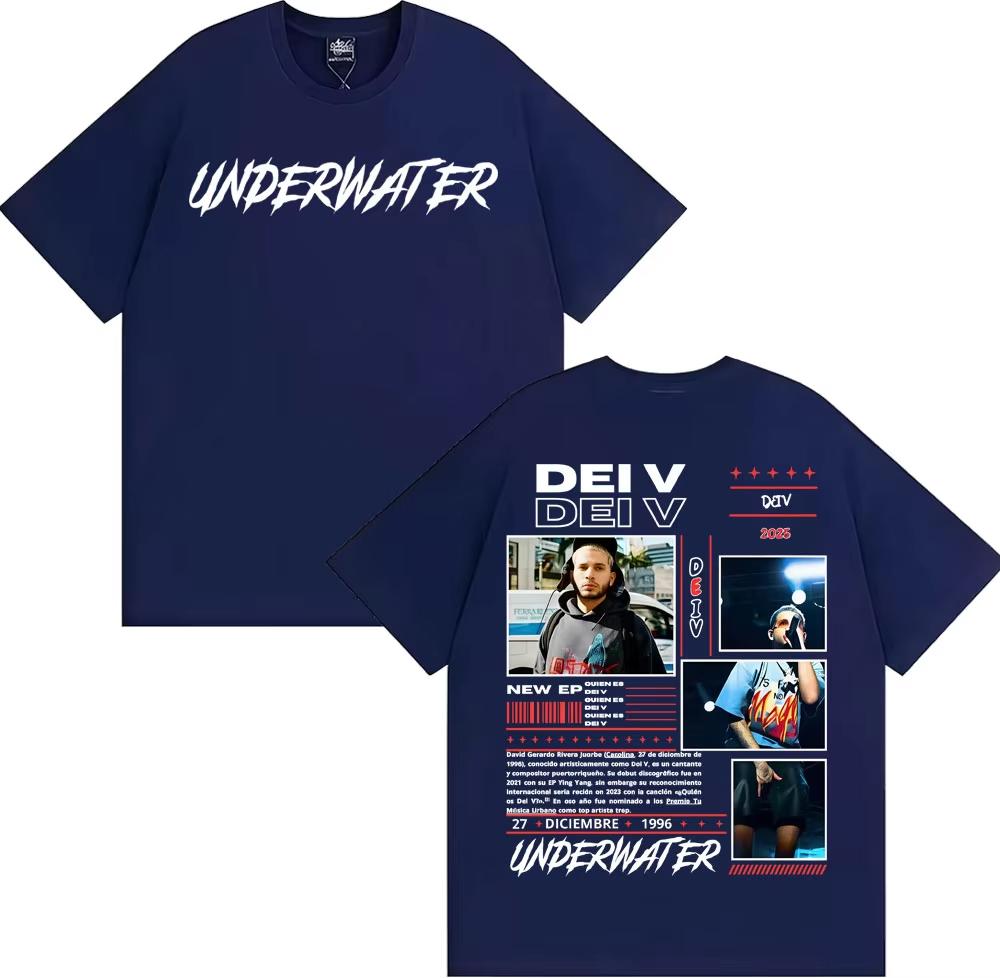 Dei V Quien Es Dei V Underwater Album Merch T Shirts for Men Fashion Hip Hop Street T Shirt Man Casual pure Cotton Tshirt
