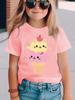 Cute Cat Ice Cream Print Girls Short Sleeve T Shirt Sweet Cartoon Kitten Pattern Toddler Kids Casual Summer Tee Top
