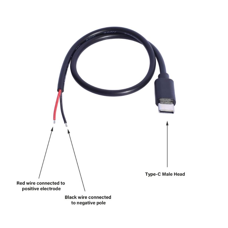 Кабель USB Type C на 2-контактный оголенный провод 30 см для зарядки мобильных устройств, планшетов, наушников и динамиков