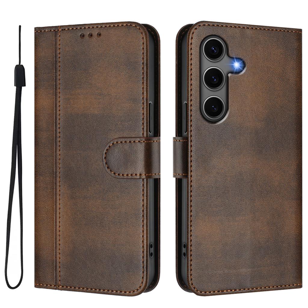 For Samsung Galaxy S24+/Galaxy S25+ Cases Wallet Stand Retro Texture Leather Phone Cover with Lanyard
