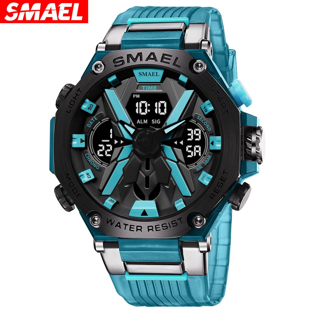 SMAEL Мужские спортивные часы, военные часы, светодиодные кварцевые часы с двойным дисплеем, секундомер, водонепроницаемые спортивные мужские наручные часы для спорта на открытом воздухе для мужчин 8087