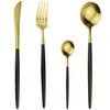 4-Pieces Black Gold Cutlery Set Matte Dinnerware Set Forks Knives Utensils Scroops 18/10 Stainless Steel Black Gold Silverware