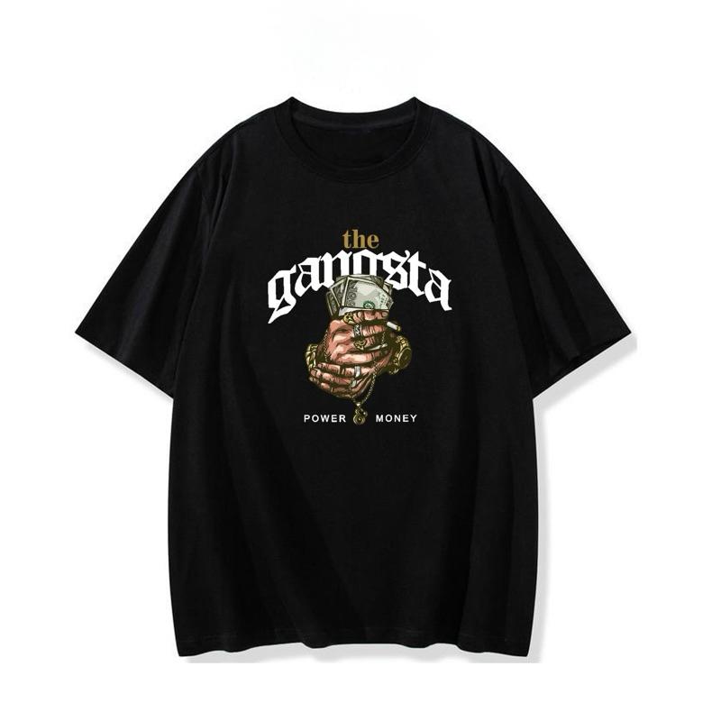 Женская графическая футболка Gangsta Money Модная футболка для мужчин Оверсайз Уличные футболки Модный городской стиль