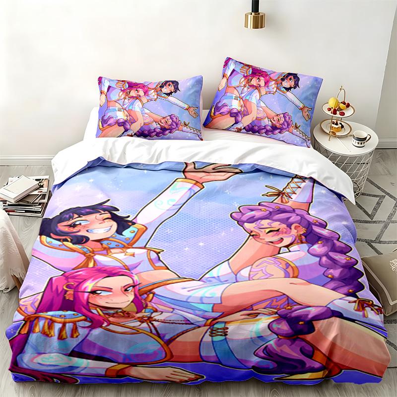 Kpop demon hunters 3pc set Perfect for bedroom use Comfortable bedding set includes a duvet cover and two pillowcases Ideal birthday or Christmas gift
