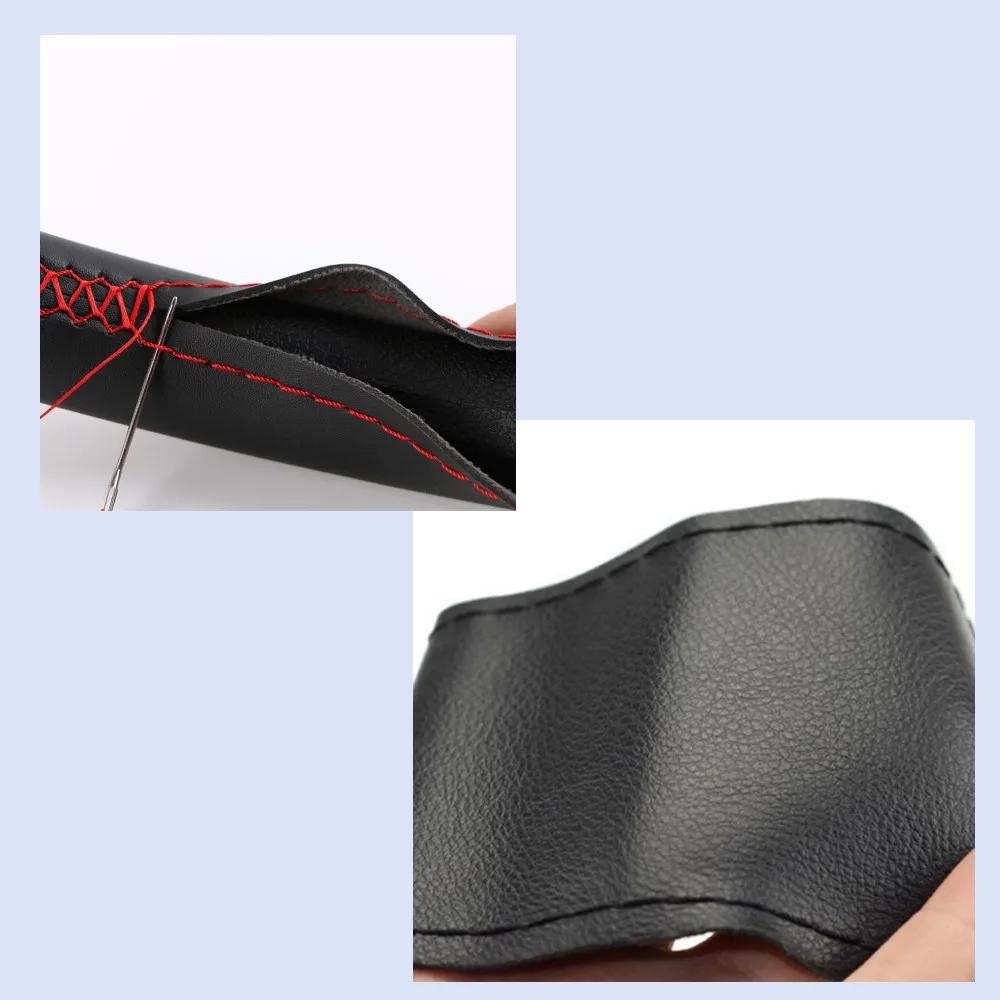 1 комплект, универсальный автомобильный чехол на руль из натуральной кожи, дышащий, удобный, сделай сам, сшитый вручную, чехол для оплетки рулевого колеса автомобиля