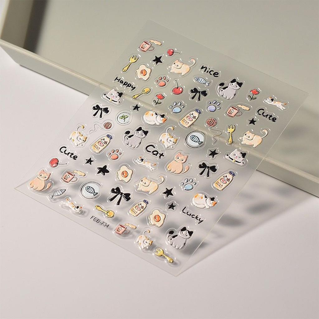 5D Embossed Cute Cartoon Animal Design Nail Art Sticker Decals Self Adhesive Supplies For Women And Girls
