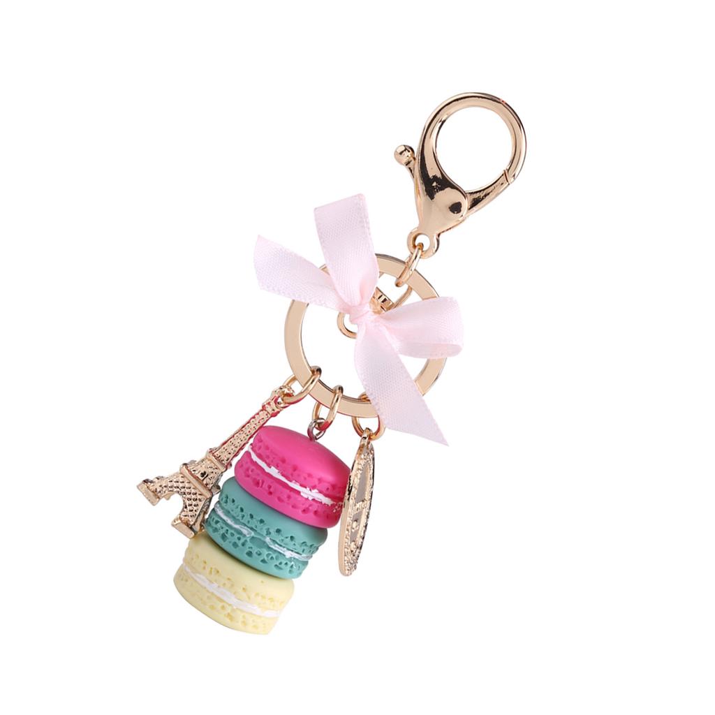 Colorful Cute Macaroon Eiffel Tower Keychain Keyring Bag Pendant Car Charm Decoration(Rose Red)