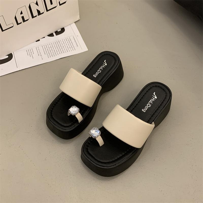 2025 Small Man Height Increase Super High Heel Shoes Drag Women's Summer Muffin Sole Thick Heel Toe Cool Slippers Thick-soled Wedge Heel Shoes