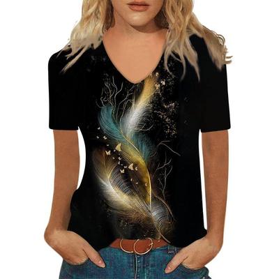 Повседневная Универсальная Тренд Высококачественная Короткая Свободная Модная Футболка с V-образным вырезом и коротким рукавом