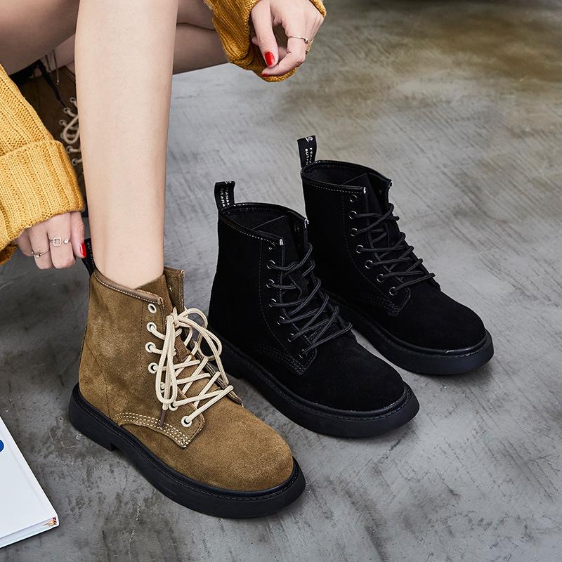 Обувь из натуральной кожи высокого качества. Женские ботинки. Замшевые осенне-зимние ботильоны в Англии. Мотоциклетные ботинки. Повседневные ботинки на шнуровке.
