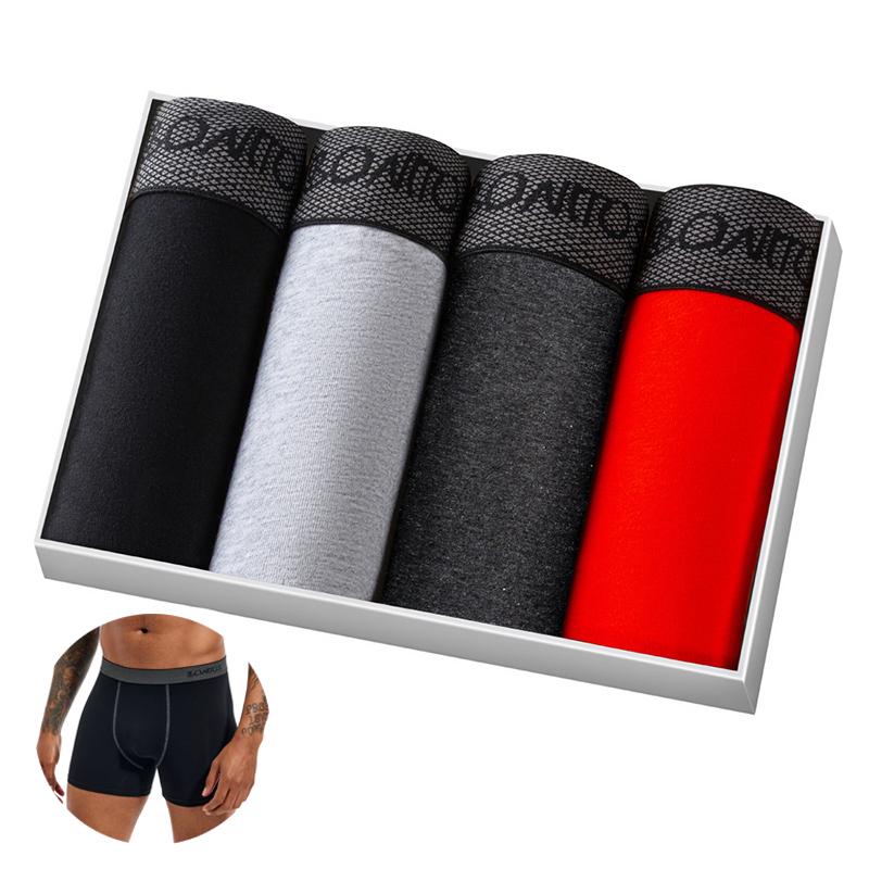 BONITOS 4 шт. боксеры, однотонные сексуальные мужские трусы, хлопковые мужские трусы