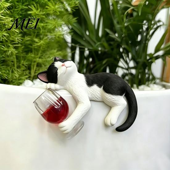 Creative Desktop Ornament Drunken Cat Statue Planter Hanger, Whimsical Flower Pot Ornament, Weatherproof Animal Resin Cute Kitten Figurine for