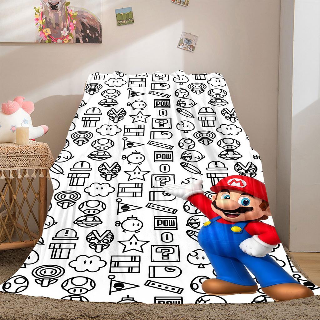 Super Mario Colorful Cartoon Flannel Blanket, Quality Print Throw for Living Room, Versatile Picnic and Travel Use_LIAN