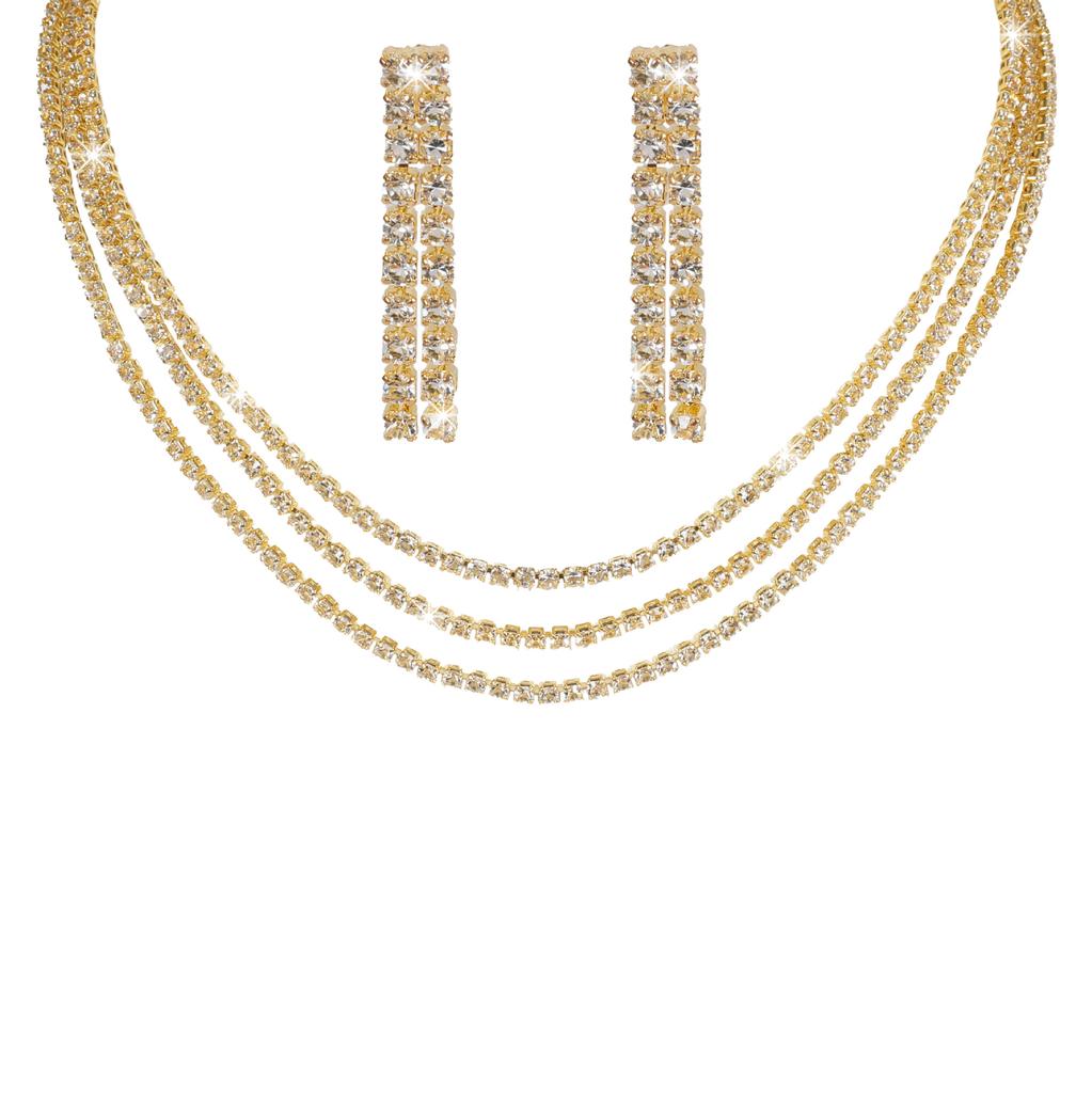 High-Grade Shiny Necklace Earrings Two-Piece Wedding Dress Accessories Fashion Bridal Jewellery Set Street Earrings Necklace