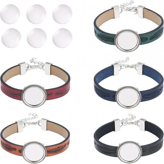 14 шт. Браслет из ПУ-кожи с безелем, заготовка для лотка, основа для браслета, 26,5 мм, регулируемый круглый лоток, наборы для браслетов со стеклянными кабошонами для DIY