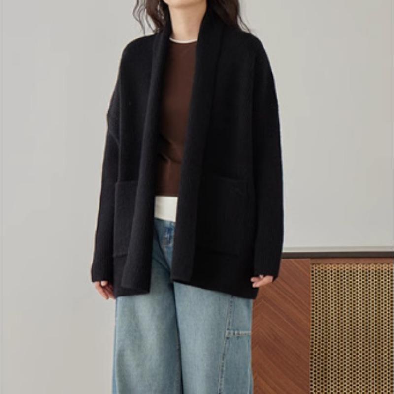 Retro Simple Casual V-neck Knitted Cardigan Women's Autumn and Winter New Versatile Loose Lazy Sweater Jacket