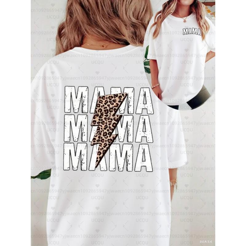 Женская повседневная футболка с коротким рукавом и принтом в виде надписи и молнии MAMA MAMA MAMA Графические футболки с принтом гепарда Женские топы