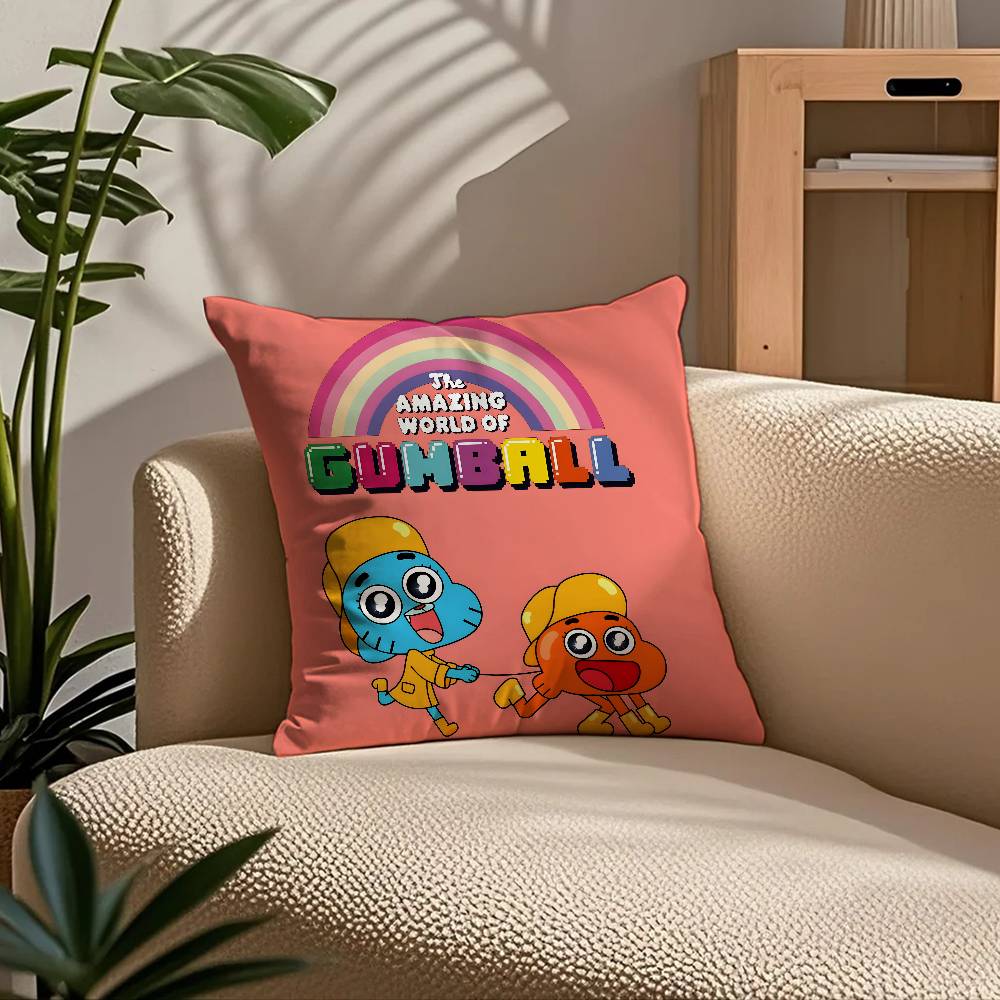 Cartoon Gumball Amazing World Pillow Case Comfort Sofa Bed Silky Elegant Invisible Zipper Custom Decorative Cushion Cover