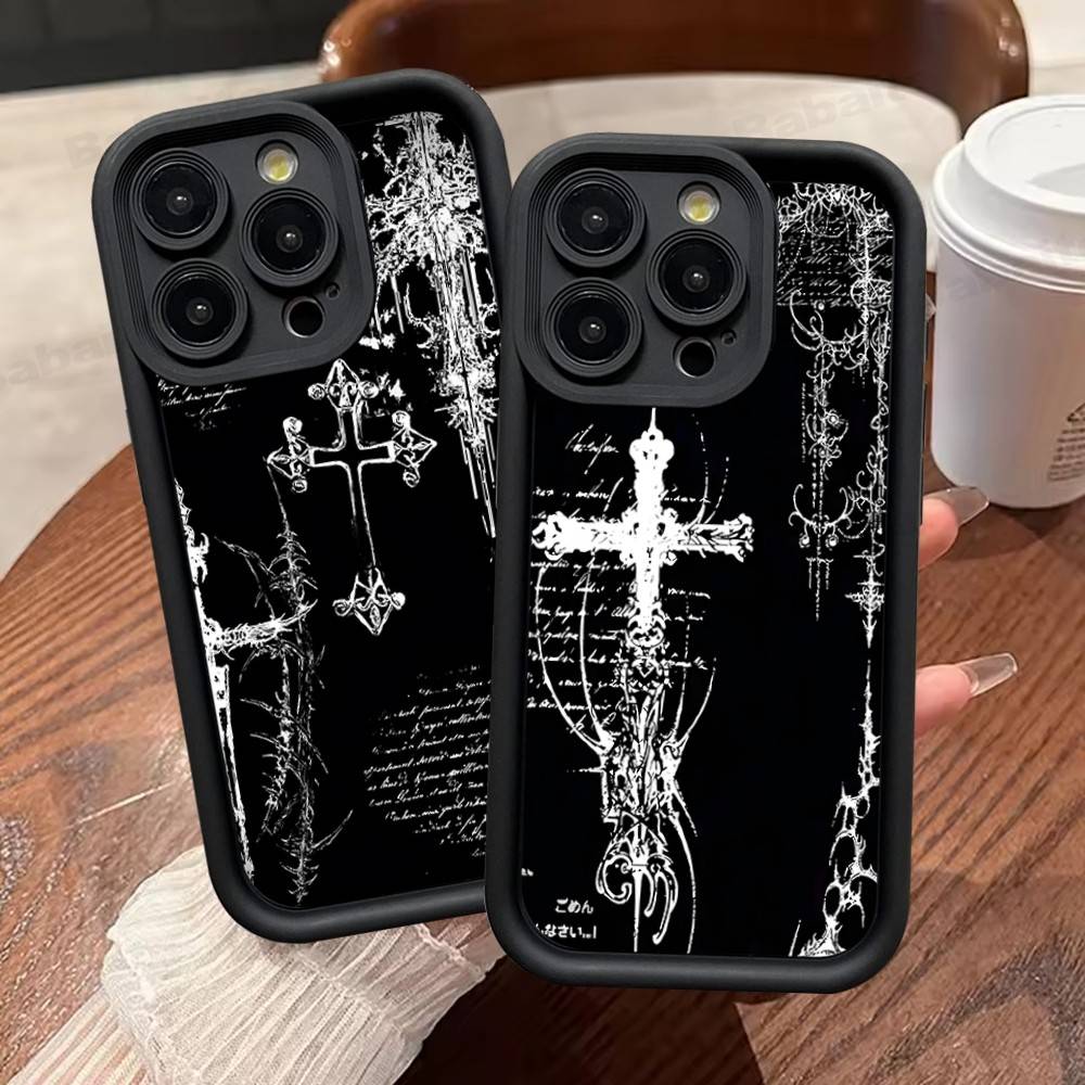 Готический Кибер-Сигил Крест Чехол для Телефона Для iPhone 17 16 15 14 13 12 11 Pro Max 16E Plus INS Мягкий Чехол