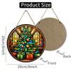 Stained glass style Christmas tree pattern round wooden hanging plaque artistic wall art ornament indoor home festive holiday party decoration