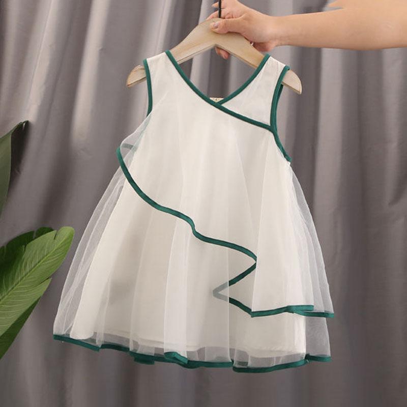 Платье для девочек, темпераментный Cheongsam, сетчатая юбка принцессы, детский жилет в китайском стиле, юбка трапециевидной формы без рукавов с круглым вырезом