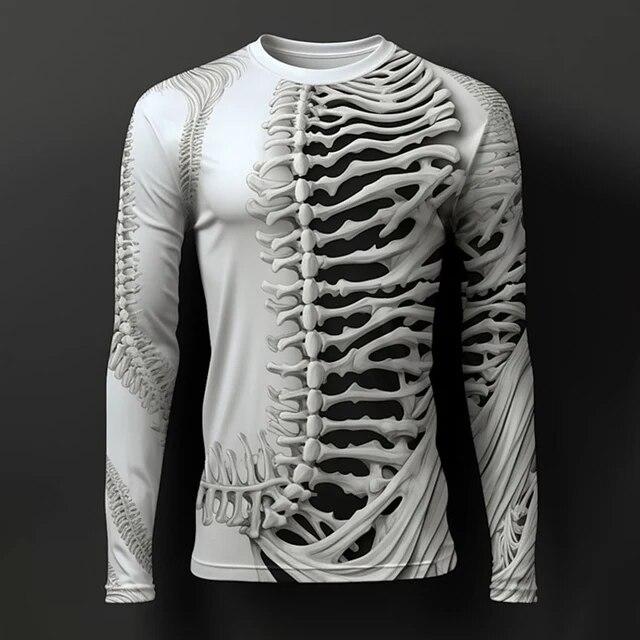 Мужской уличный винтажный оверсайз-топ с круглым вырезом и длинными рукавами, одежда с трендовым принтом, 3D узором черепа, модный длинный рукав, размер S-6XL