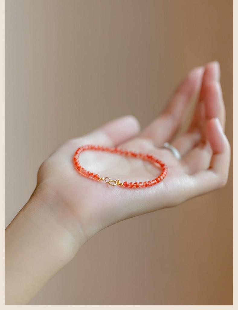 Винтажный браслет из агата Наньхун вишнево-красного цвета, тонкий 3 мм, на красной нити, женский подарок