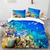 Пододеяльник Подводный мир Кинг Квин Синий Океан Акула Комплект постельного белья для детей Морское животное Коралл Рыба 2/3 предмета Полиэстер Пододеяльник