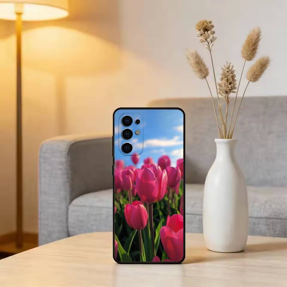Супер красивый чехол для телефона с тюльпанами для Samsung S25, S24, S21, S22, S23, S30, Ultra, S20, Plus, Fe, мягкий силиконовый черный чехол