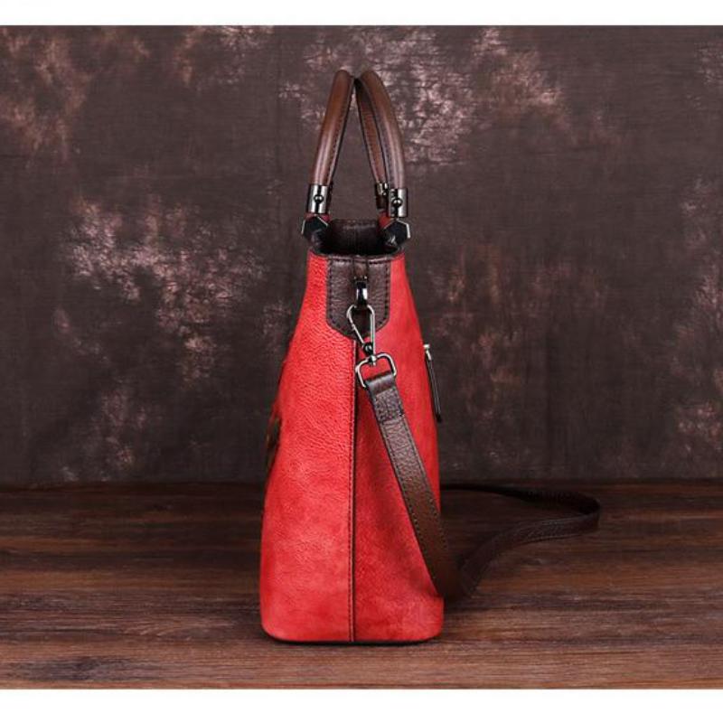 Johnature Retro Large Capacity Luxury Handbags Women Bags Designer Genuine Leather Casual Tote Rose Shoulder Bags