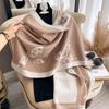 Double-Sided Flower Print Scarf Femininity Thickened High-End Warm Office Shawl Cape