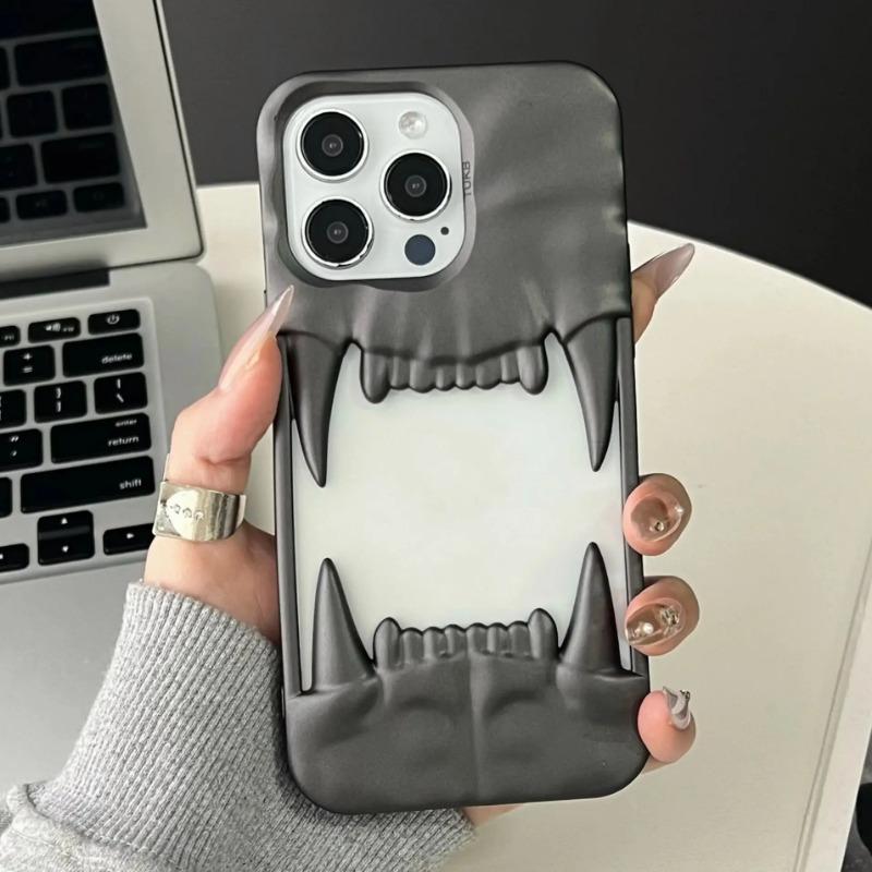 Крутой 3D Чехол для телефона с полым клыком для отвода тепла для iPhone 16 15 14 13 12 11 Pro Max Белый Противоударный Мягкий Силиконовый Чехол