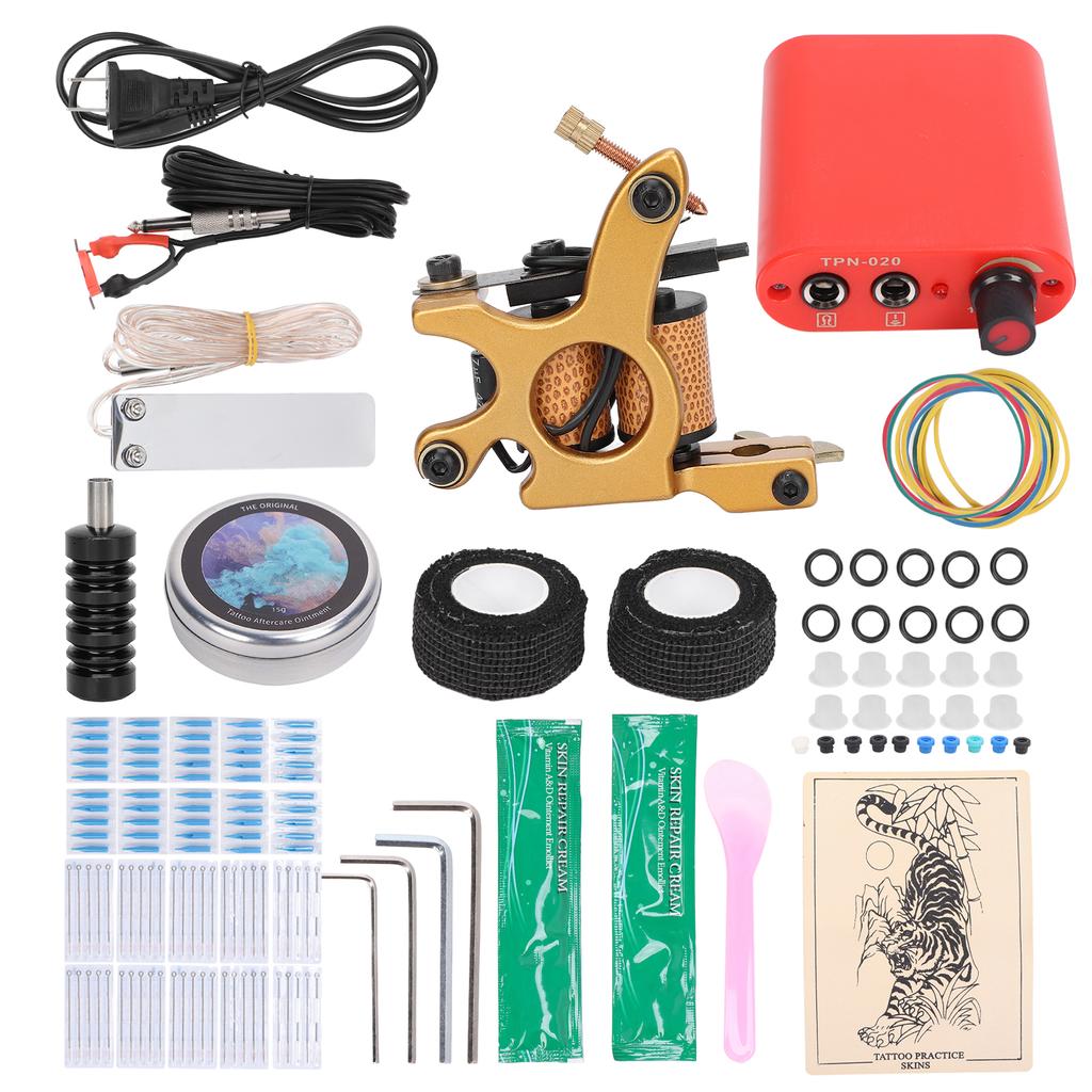 Complete Tattoo Kit Tattoo Power Supply 10 Wrap Liner Coil Tattoo Machine for Beginners 90‑265VUS