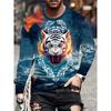 Spring and Autumn Round Neck Animal Tiger Pattern 3D Printed Top Fashionable Casual Long Sleeved Men's T-shirts